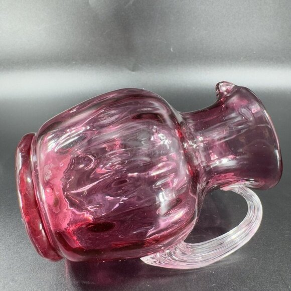 Vintage Pilgrim Glass Cranberry Optic Glass Pitcher Small Creamer Hand Blown VTG - Picture 6 of 14